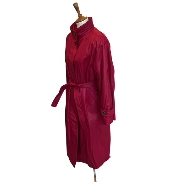 London Fog Trench Coat Red Long Jacket Zip In Liner Size 12 Petite USA Vintage - Picture 5 of 13